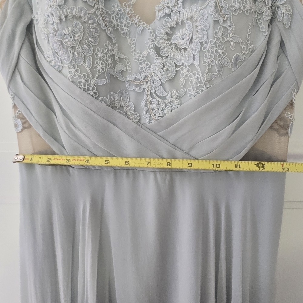 Marchesa Notte Silk Blue Embellished Embroidered Mesh Sheer Panel Detail Gown - Picture 5 of 15